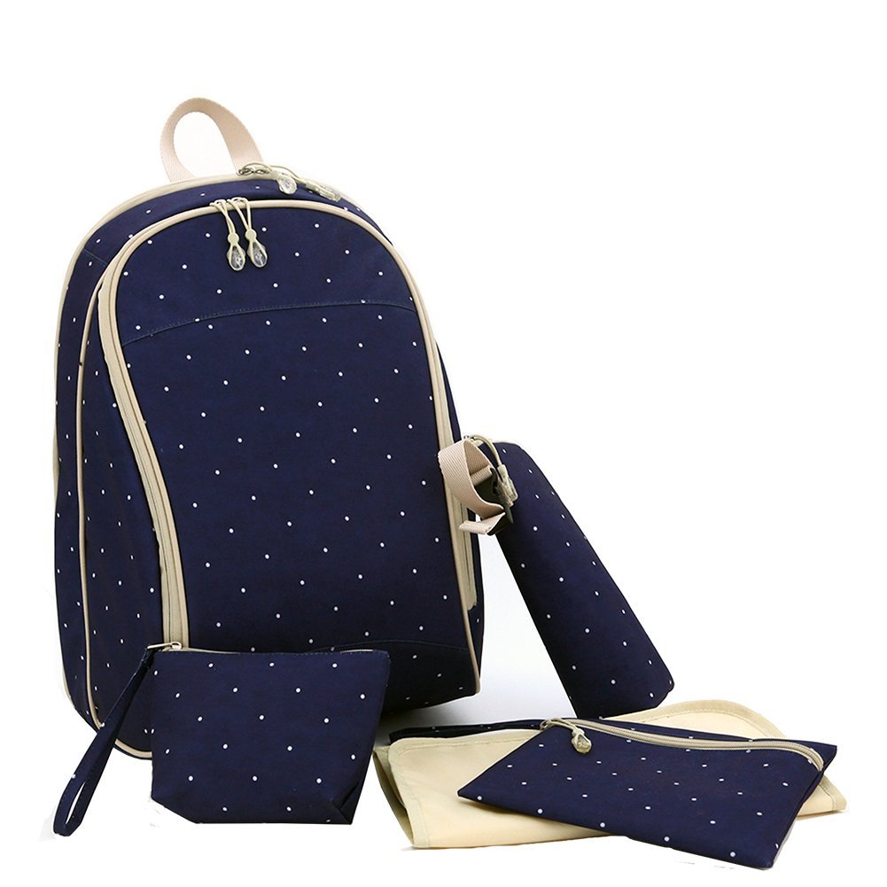 New design 5 pieces set of diaper bag :1 main backpack bag + 1 insulated bottle case +2 small accesso