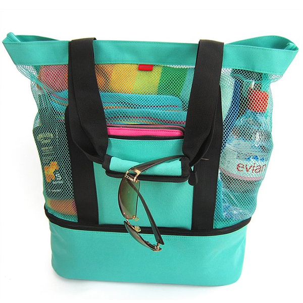 Mesh Beach Tote Bag with Insulated Picnic Cool